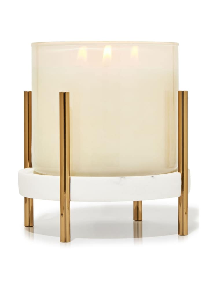 Bath & Body Works White Marble Mixed Material Pedestal 3-Wick Candle Holder - Image 1 of 1