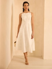 Mint Velvet White Cotton Floral Lace Midi Dress - Image 3 of 8