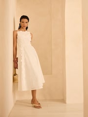 Mint Velvet White Cotton Floral Lace Midi Dress - Image 6 of 8