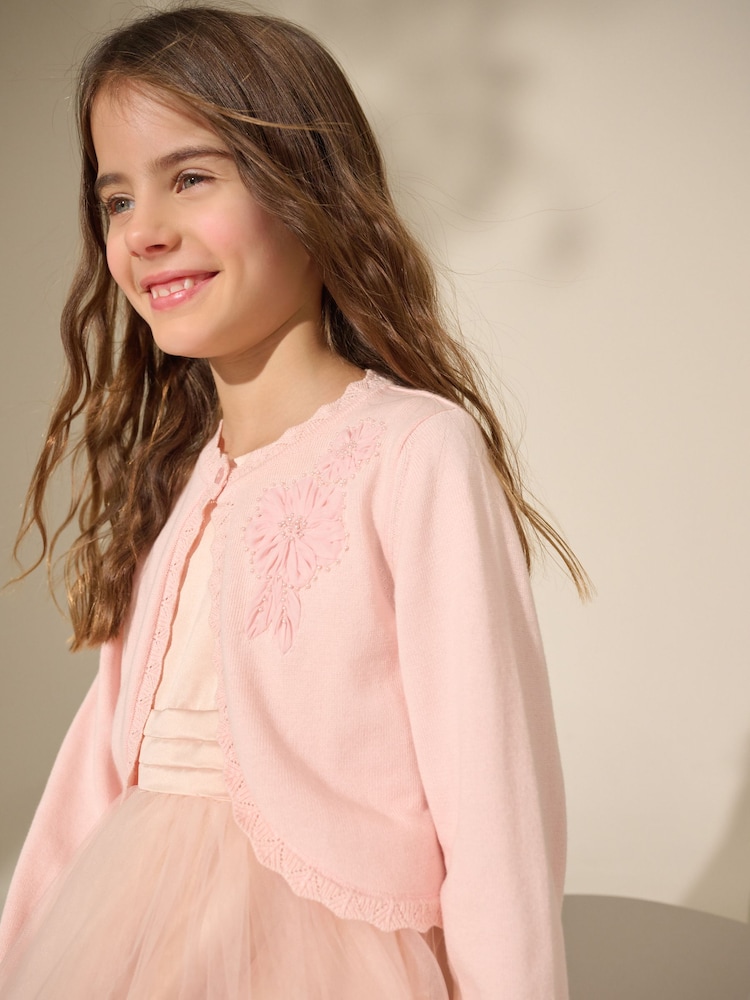 Pink 100% Cotton Embellished Occasion Cardigan (3-16yrs) - Image 1 of 4