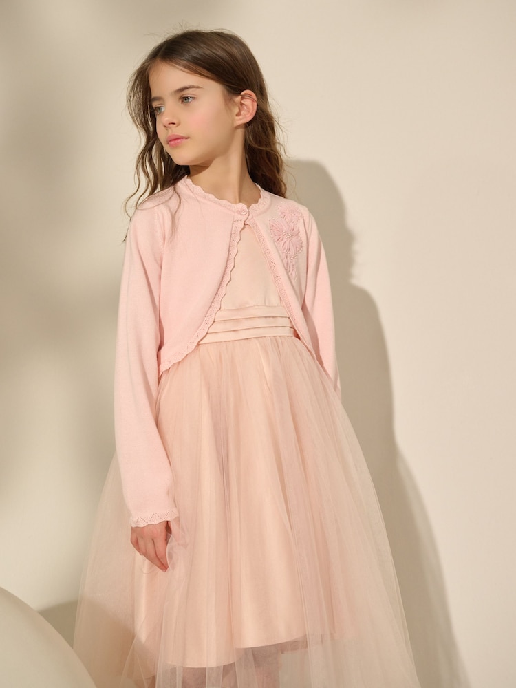 Pink 100% Cotton Embellished Occasion Cardigan (3-16yrs) - Image 4 of 4