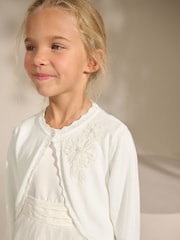 Ecru - Verzierte kurze Strickjacke für besondere Anlässe aus 100% Baumwolle (3-16 Jahre) - Bild 7 von 9
