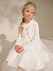 Ecru 100% Cotton Embellished Occasion Cardigan (3-16yrs) - Image 2 of 4