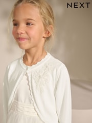 Ecru - Verzierte kurze Strickjacke für besondere Anlässe aus 100% Baumwolle (3-16 Jahre) - Bild 1 von 9