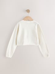 Ecru - Verzierte kurze Strickjacke für besondere Anlässe aus 100% Baumwolle (3-16 Jahre) - Bild 4 von 9