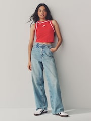 adidas Red Colourblock Crop Vest - Image 2 of 6