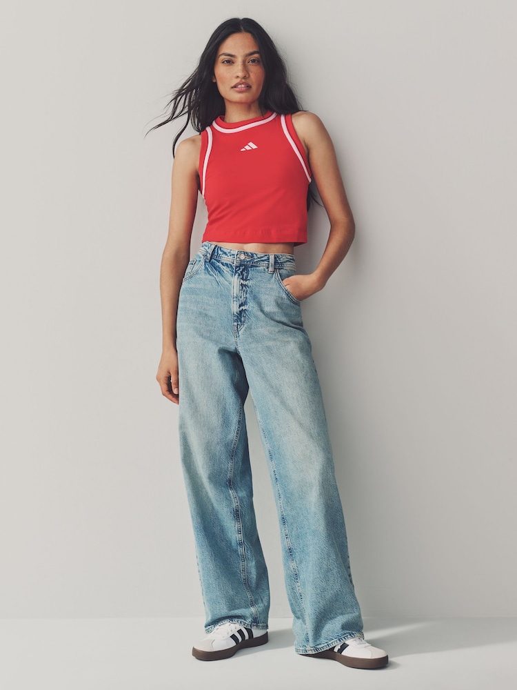 adidas Red Colourblock Crop Vest - Image 2 of 6