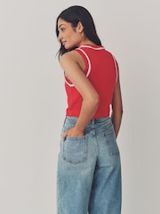 adidas Red Colourblock Crop Vest - Image 3 of 6