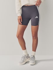 adidas Grey 3 Stripe Bike Shorts - Image 1 of 6