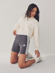 adidas Grey 3 Stripe Bike Shorts - Image 4 of 6