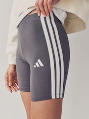 adidas Grey 3 Stripe Bike Shorts - Image 5 of 6