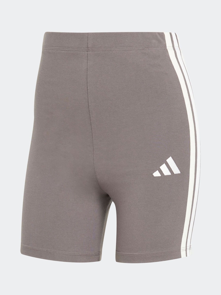 adidas Grey 3 Stripe Bike Shorts - Image 6 of 6