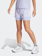 adidas Purple Own The Run 3 Stripe Shorts - Image 1 of 7