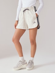 adidas Natural Cream All Over Print 3-Stripe Shorts - Image 1 of 2