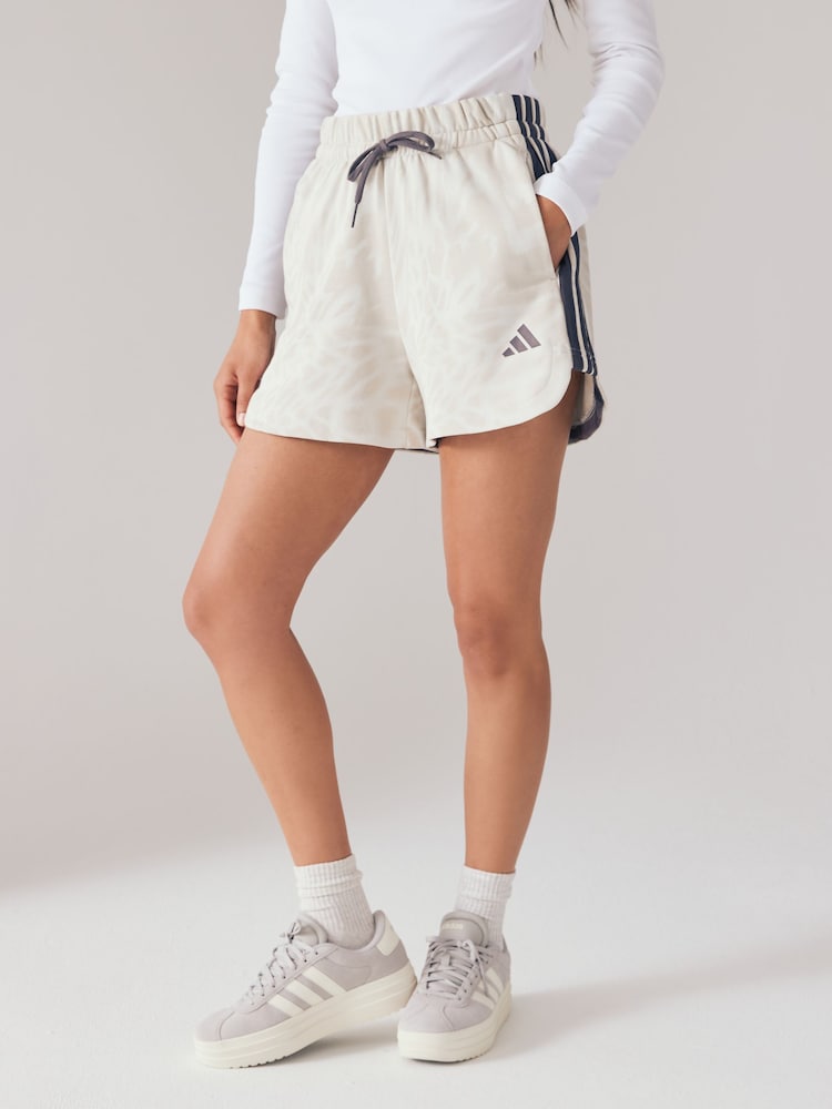 adidas Natural Cream All Over Print 3-Stripe Shorts - Image 1 of 2