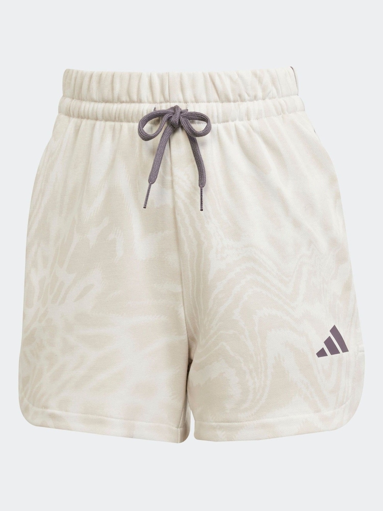 adidas Natural Cream All Over Print 3-Stripe Shorts - Image 2 of 2