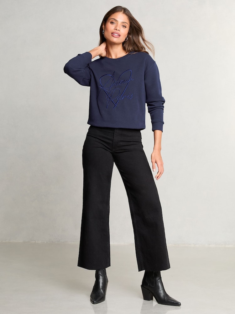 Lipsy Navy Round Neck Sweatshirt - Image 3 of 4