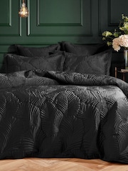Paoletti Black Palmeria Quilted Velvet Duvet Cover Set - Image 1 of 3