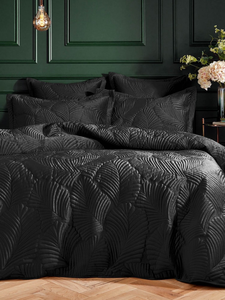 Paoletti Black Palmeria Quilted Velvet Duvet Cover Set - Image 1 of 3