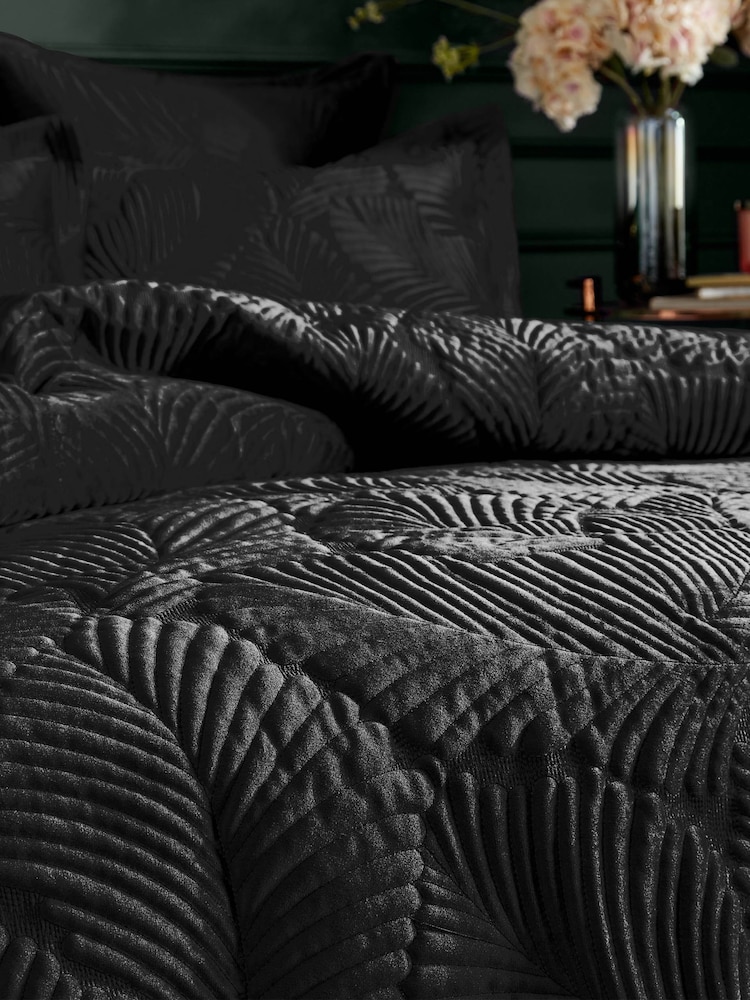 Paoletti Black Palmeria Quilted Velvet Duvet Cover Set - Image 2 of 3