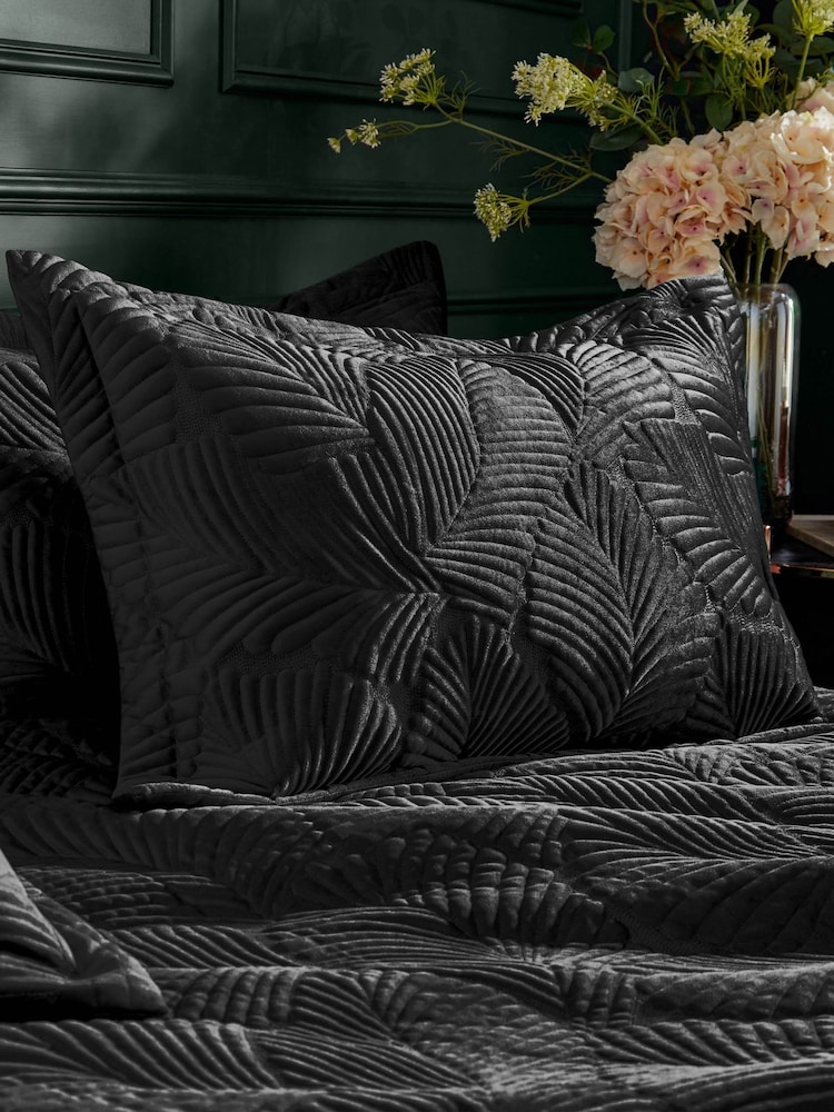 Paoletti Black Palmeria Quilted Velvet Duvet Cover Set - Image 3 of 3