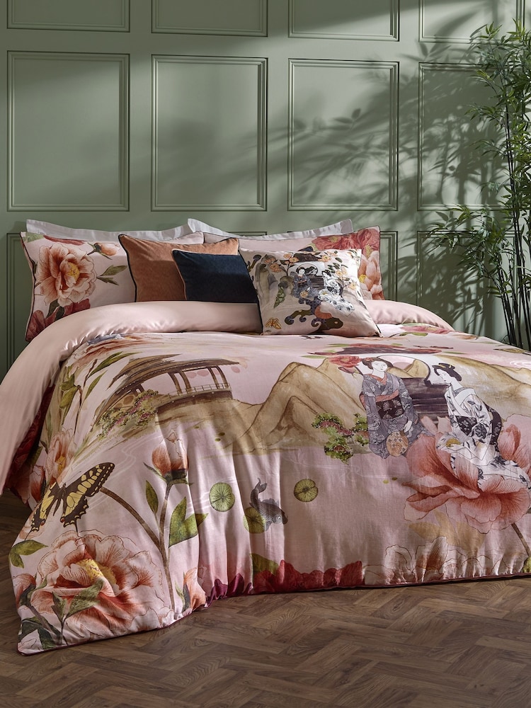 Paoletti Blush Geisha 100% Cotton Sateen Duvet Cover Set - Image 1 of 3 Paoletti Blush Geisha 100% Cotton Sateen Duvet Cover Set - Image 1 of 3