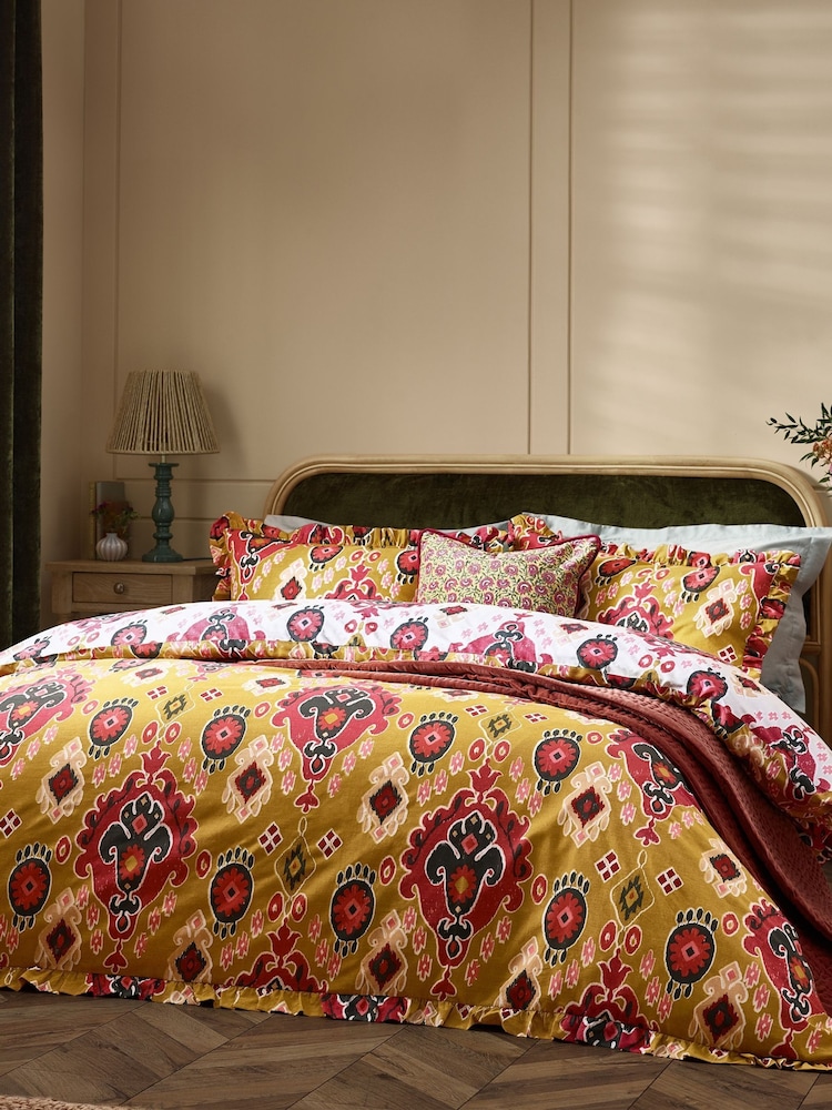 Paoletti Amber 1973 Dawson Ikat Ruffle Duvet Cover Set - Image 1 of 4