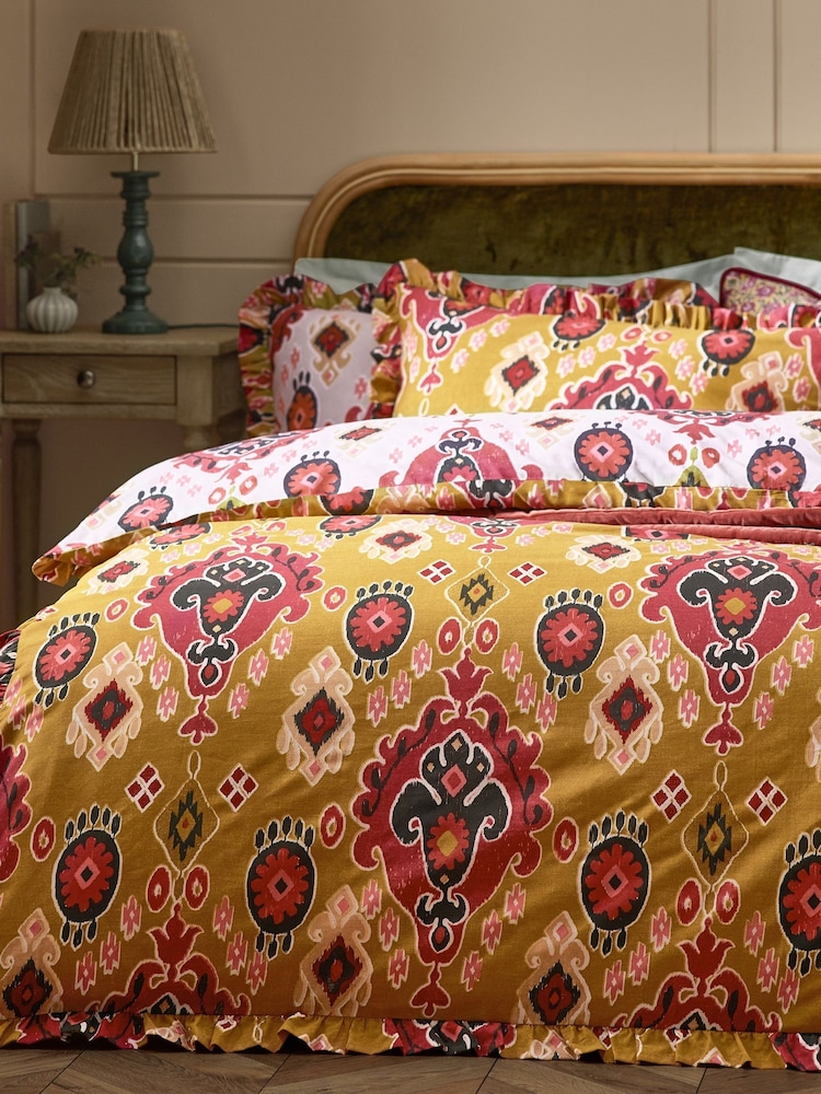 Paoletti Amber 1973 Dawson Ikat Ruffle Duvet Cover Set - Image 2 of 4
