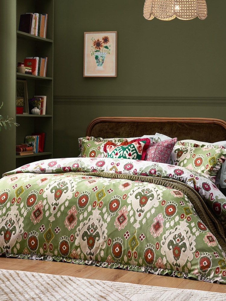 Paoletti Cedar Green 1973 Dawson Ikat Ruffle Duvet Cover Set - Image 1 of 4
