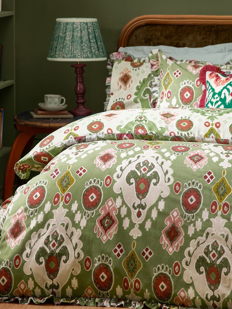 Paoletti Cedar Green 1973 Dawson Ikat Ruffle Duvet Cover Set - Image 2 of 4
