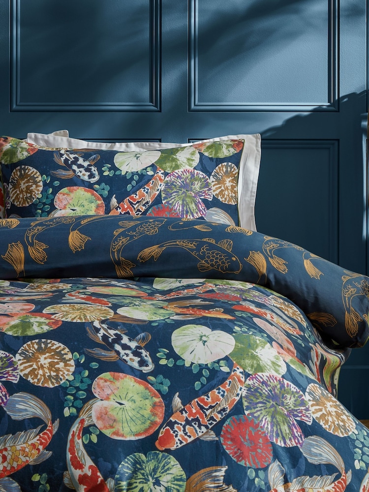 Paoletti Midnight Koi Pond 100% Cotton Sateen Duvet Cover Set - Image 2 of 3