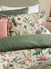 Wylder Celadon Green Wallflower Cotton Rich Reversible Duvet Cover Set - Image 2 of 4