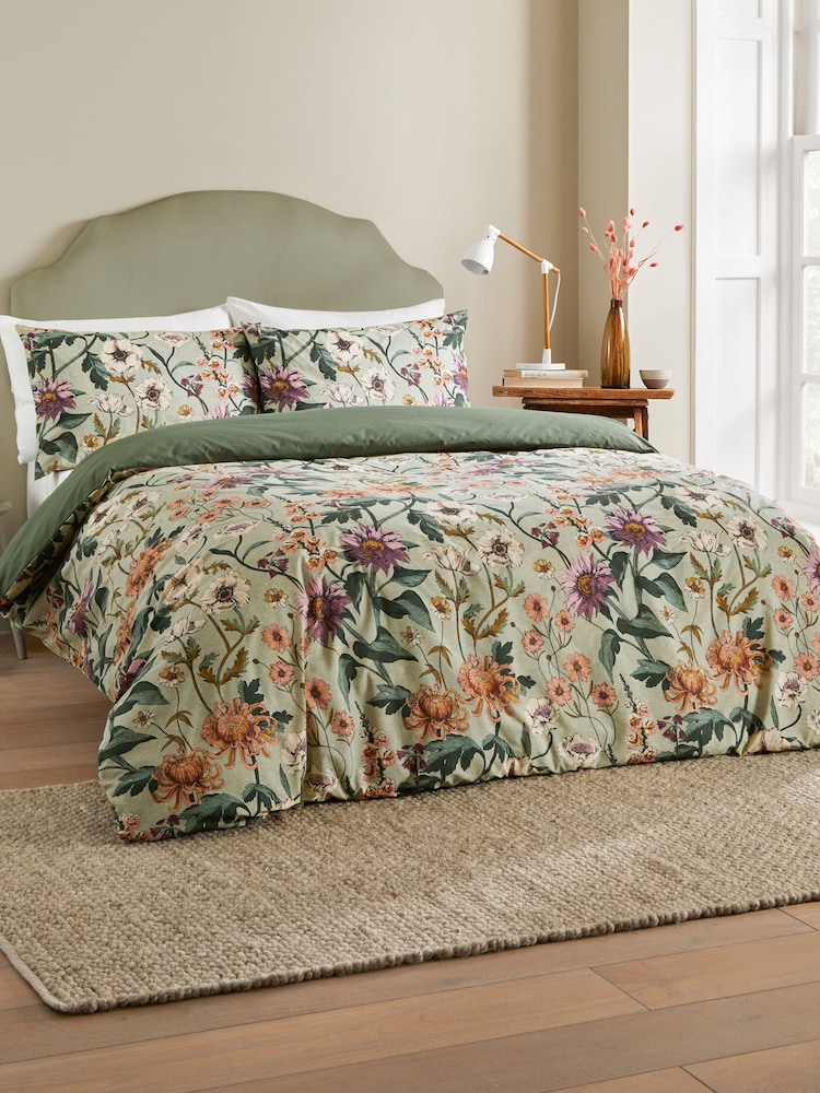 Wylder Celadon Green Wallflower Cotton Rich Reversible Duvet Cover Set - Image 4 of 4