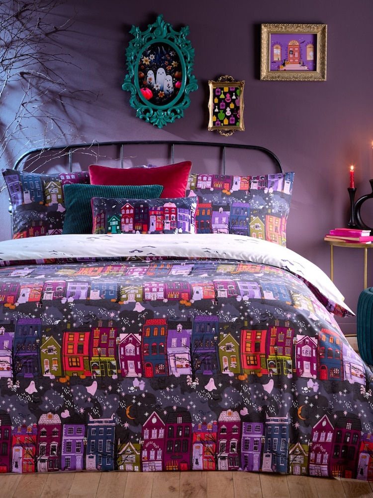 Furn Charcoal Creepy Town Reversible Duvet Cover Set - Image 1 of 3
