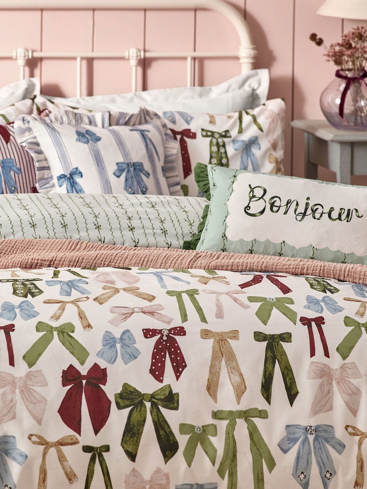 Furn Silk Pink Noortje Bows Reversible Duvet Cover Set - Image 2 of 4