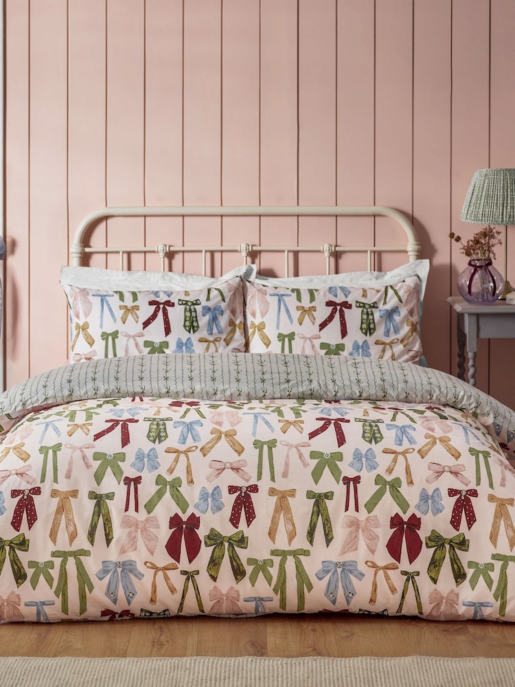 Furn Silk Pink Noortje Bows Reversible Duvet Cover Set - Image 4 of 4