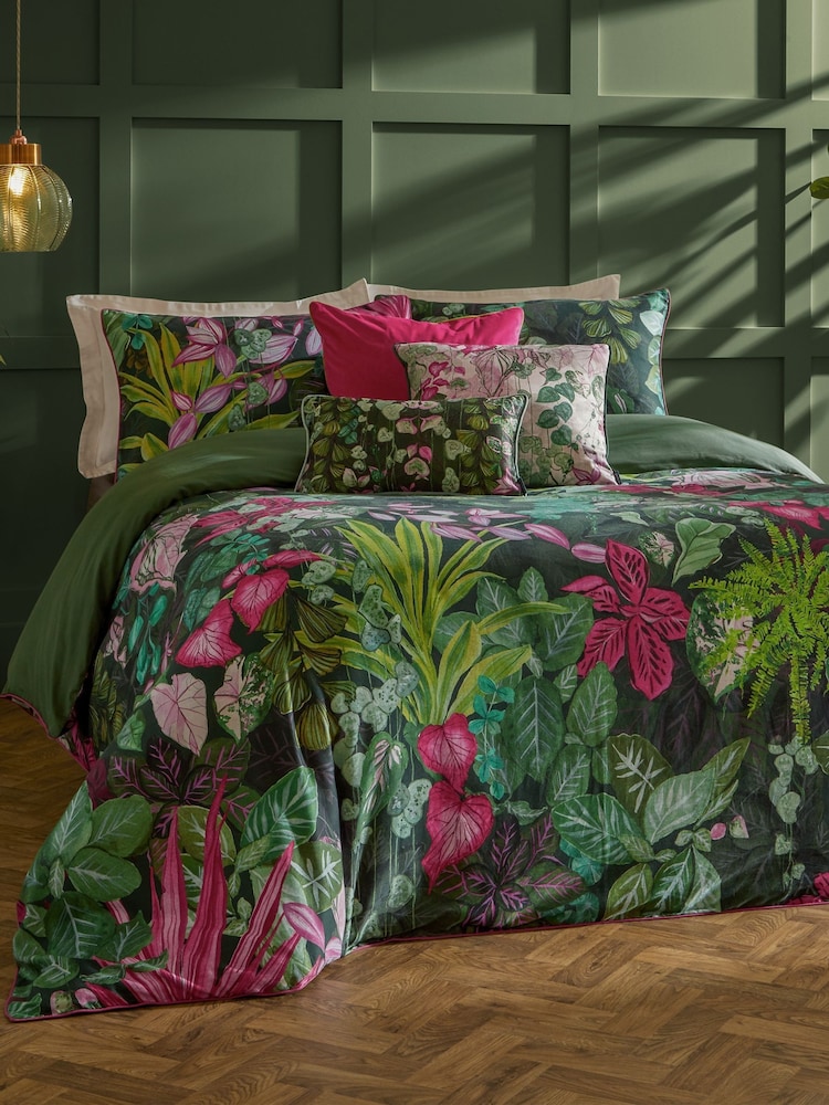 Paoletti Pink and Green Veadeiros 100% Cotton Sateen Duvet Cover Set - Image 1 of 3