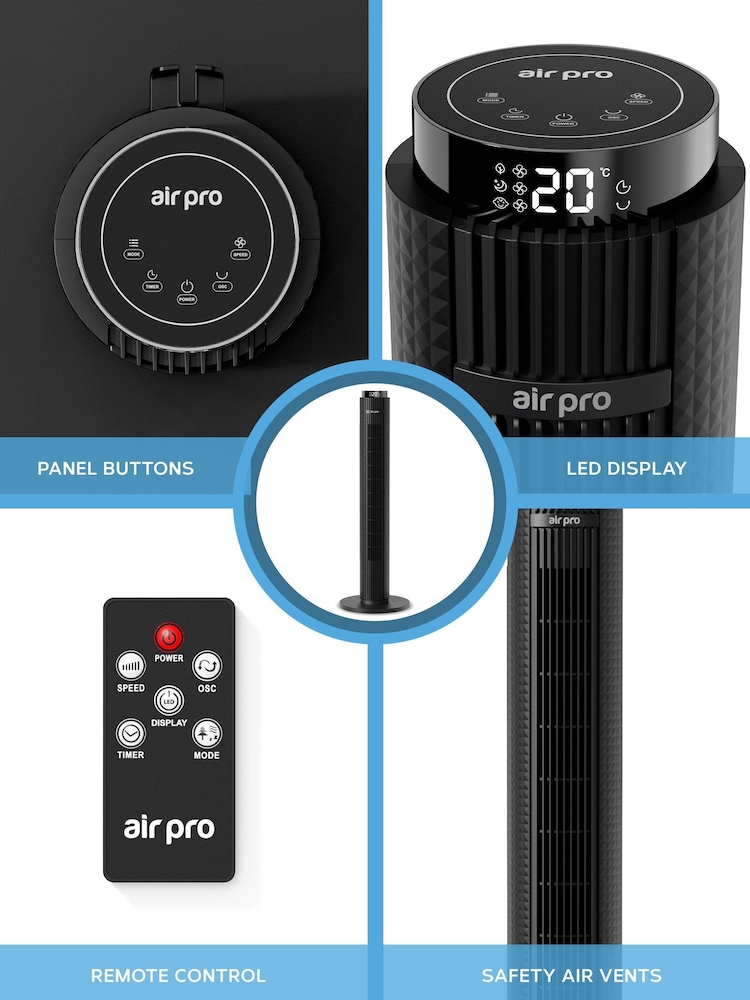 Air Pro Black Smart 38 Tower Oscillating Bladeless Fan with Remote - Image 7 of 7
