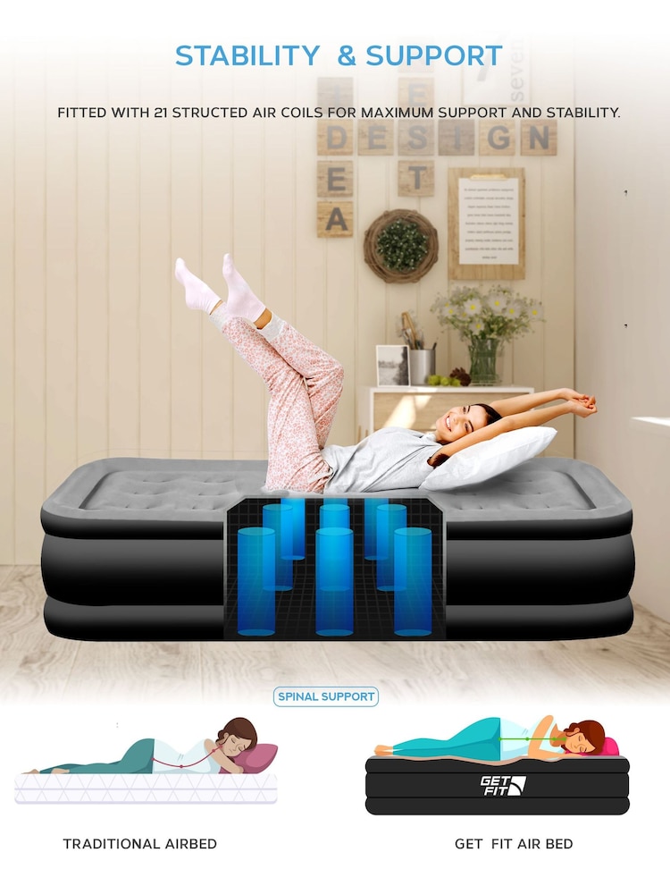 Get Fit Grey Premium Air Bed with Pillows and Built in Pump - Image 7 of 7
