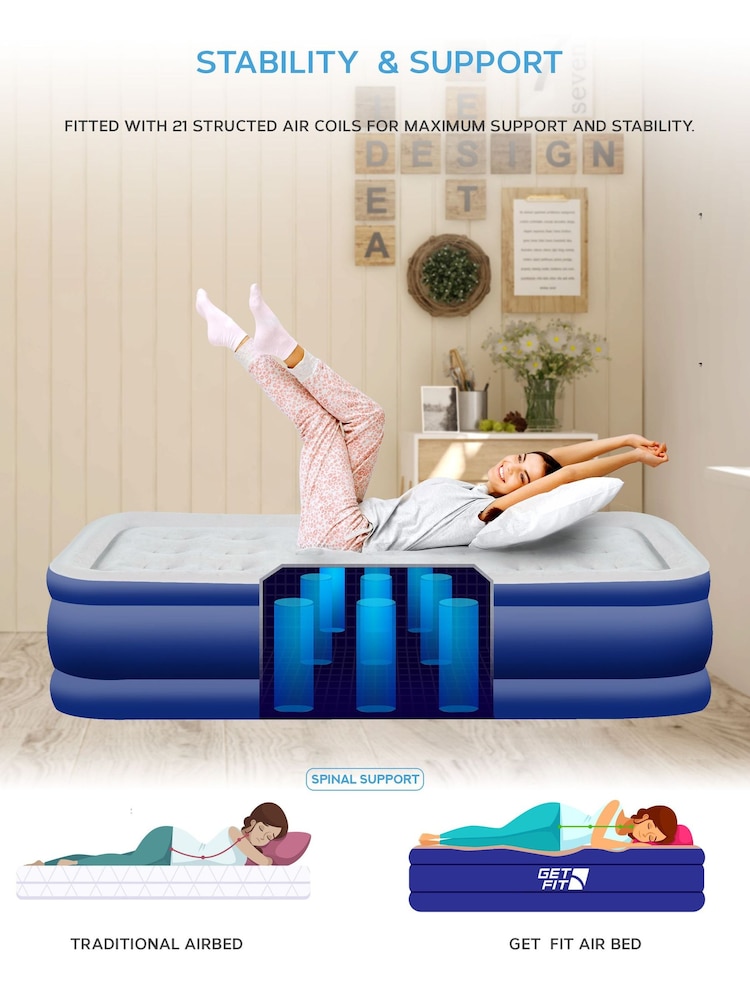 Get Fit Blue Premium Air Bed with Pillows and Built in Pump - Image 7 of 7