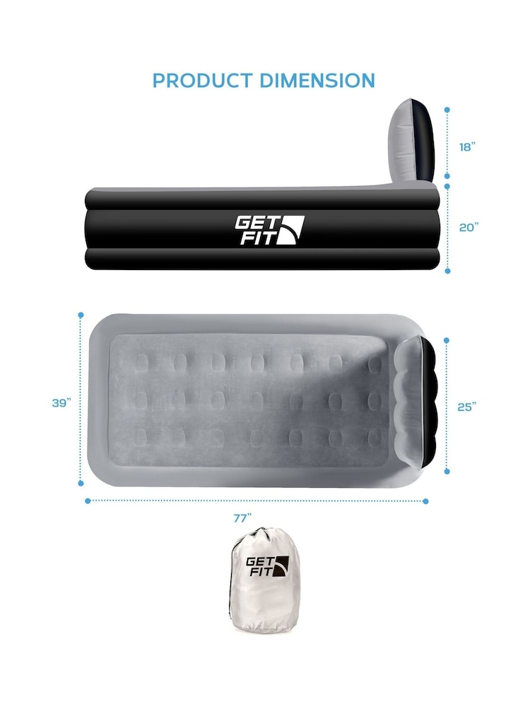Get Fit Grey Premium Air Bed With Headboard and Built In Pump - Image 1 of 6