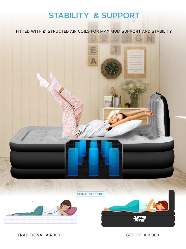 Get Fit Grey Premium Air Bed With Headboard and Built In Pump - Image 6 of 6