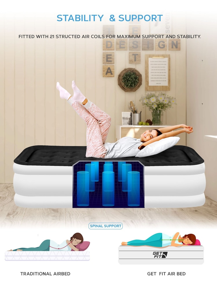Get Fit White/Black Premium Air Bed with Pillows and Built in Pump - Image 7 of 7