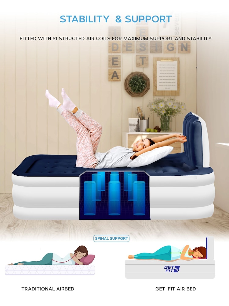 Get Fit White Premium Air Bed With Headboard and Built In Pump - Image 2 of 2