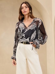 Lipsy Black 1 Tie Neck Blouse - Image 1 of 4