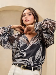 Lipsy Black 1 Tie Neck Blouse - Image 3 of 4