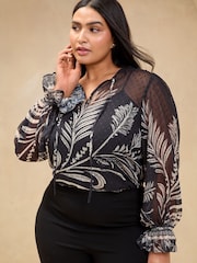 Lipsy Black 1 Curve Tie Neck Blouse - Image 1 of 4