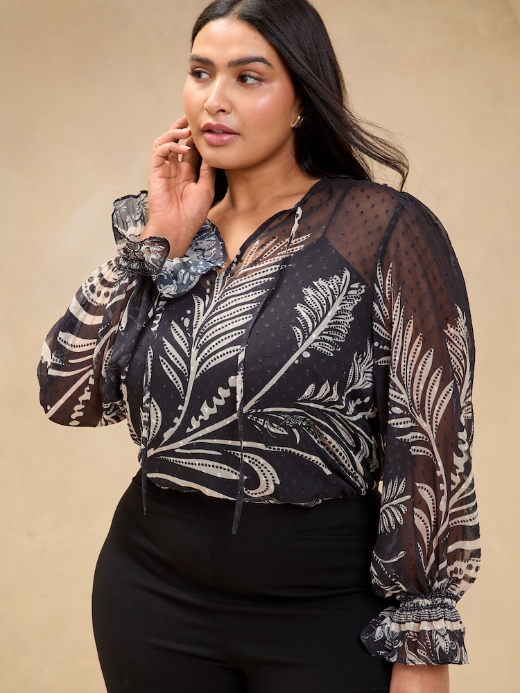 Lipsy Black 1 Curve Tie Neck Blouse - Image 1 of 4