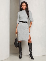 Lipsy Grey Longline Side Split Cable Knitted Dress - Image 3 of 4