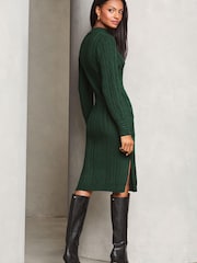Lipsy Green Longline Side Split Cable Knitted Dress - Image 3 of 3